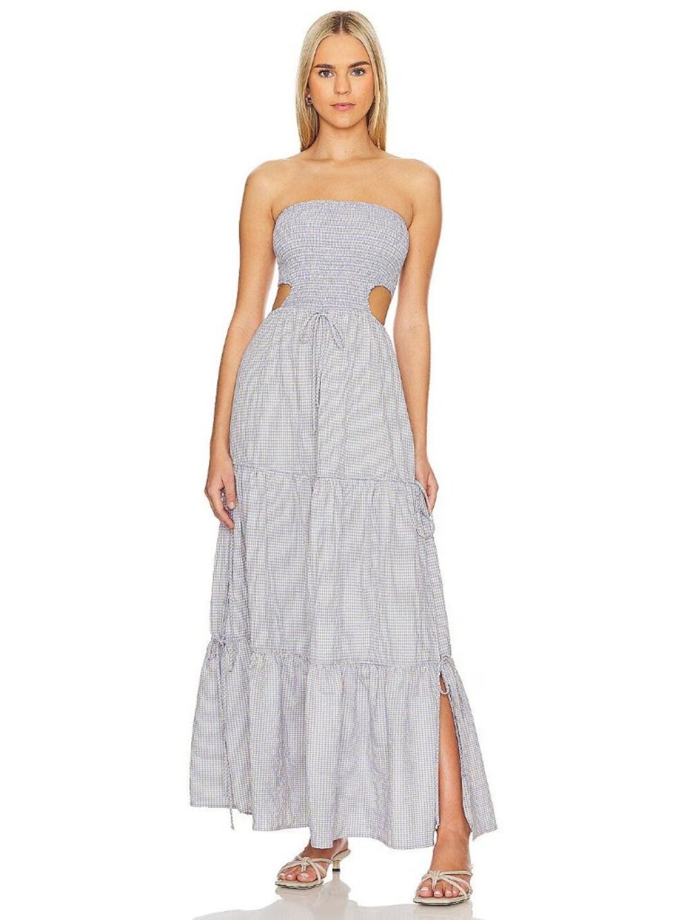 Rays for Days Kelle Cut Out Maxi Dress Coastal Cool Gingham Womens Size Medium